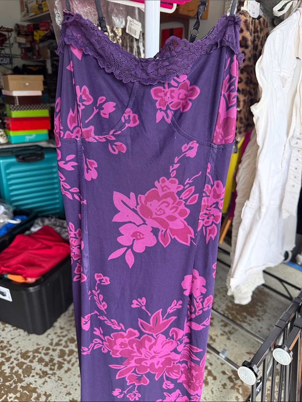 Purple & Pink Floral Lace-Trim Slip Dress